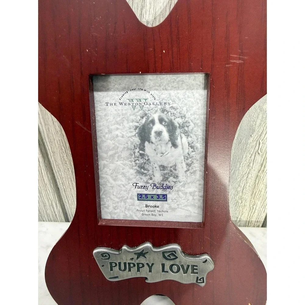 The Weston Gallery Puppy Love Dog Bone Wood Picture Frame 2.5x3.5 Mahogany Tone